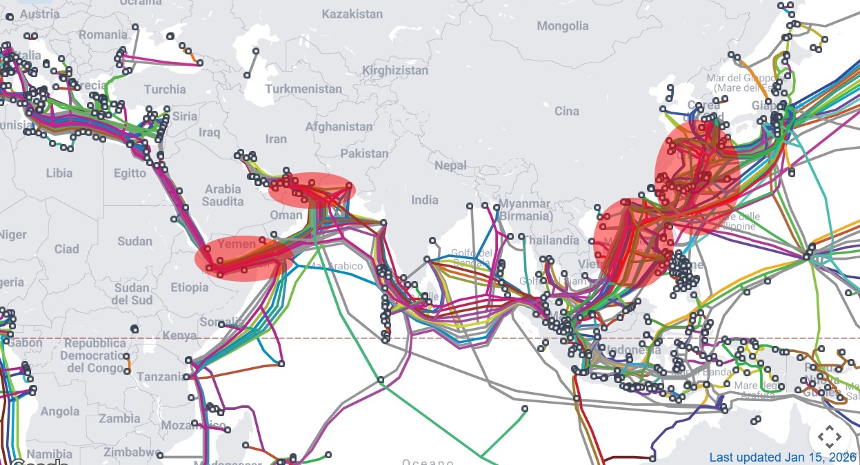 The nexus between four key regional flashpoints and their sea cable-intense areas
