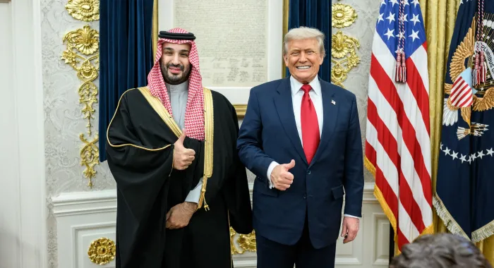 President Donald Trump participates in a bilateral meeting with Crown Prince and Prime Minister Mohammed bin Salman Al Saud of Saudi Arabia, 18 November 2025