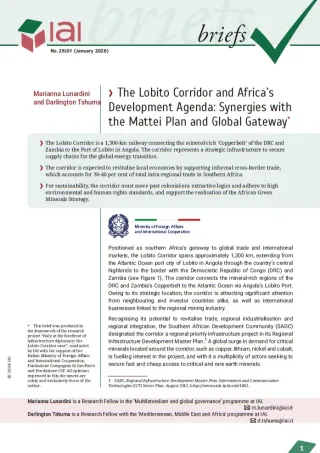The Lobito Corridor and Africa’s Development Agenda: Synergies with the Mattei Plan and Global Gateway