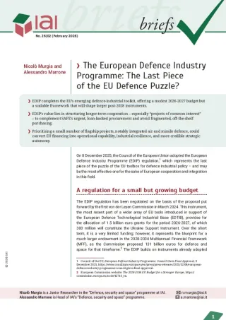 The European Defence Industry Programme: The Last Piece of the EU Defence Puzzle?