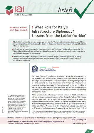 What Role for Italy&rsquo;s Infrastructure Diplomacy? Lessons from the Lobito Corridor