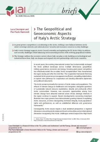 The Geopolitical and Geoeconomic Aspects of Italy&rsquo;s Arctic Strategy