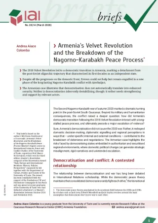 Armenia&rsquo;s Velvet Revolution and the Breakdown of the Nagorno-Karabakh Peace Process