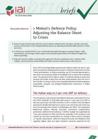 Meloni’s Defence Policy: Adjusting the Balance Sheet to Crises