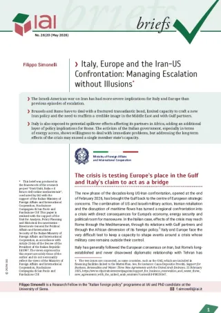 Italy, Europe and the Iran-US Confrontation: Managing Escalation without Illusions