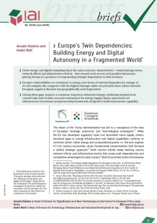 Europe&rsquo;s Twin Dependencies: Building Energy and Digital Autonomy in a Fragmented World