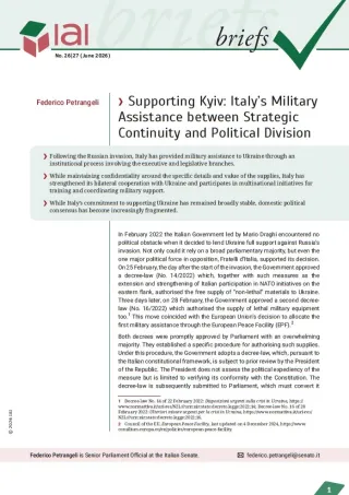Supporting Kyiv: Italy’s Military Assistance between Strategic Continuity and Political Division