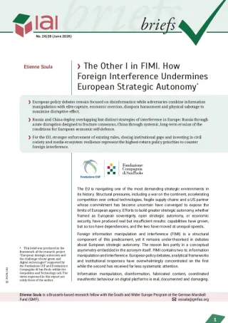 The Other I in FIMI. How Foreign Interference Undermines European Strategic Autonomy
