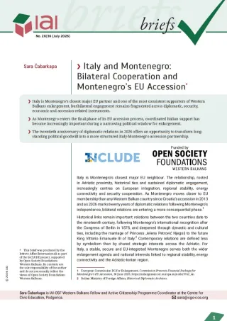 Italy and Montenegro: Bilateral Cooperation and Montenegro’s EU Accession