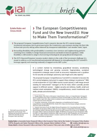 The European Competitiveness Fund and the New InvestEU: How to Make Them Transformational?