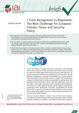 From Recognition to Alignment: The Next Challenge for European Climate, Peace and Security Policy
