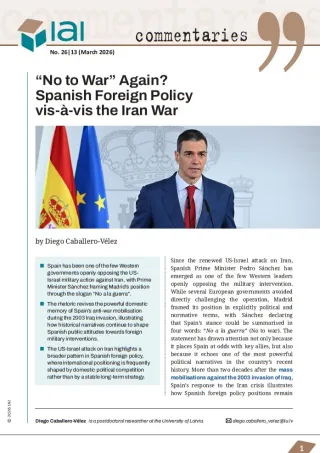 &ldquo;No to War&rdquo; Again? Spanish Foreign Policy vis-&agrave;-vis the Iran War