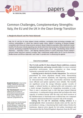 Common Challenges, Complementary Strengths: Italy, the EU and the UK in the Clean Energy Transition