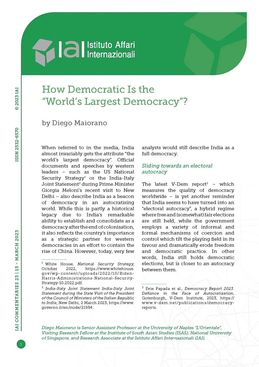 How Democratic Is the “World’s Largest Democracy”? | Istituto Affari ...