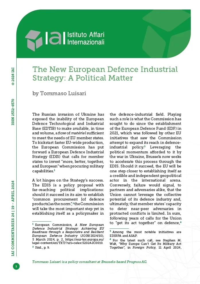 The New European Defence Industrial Strategy: A Political Matter ...